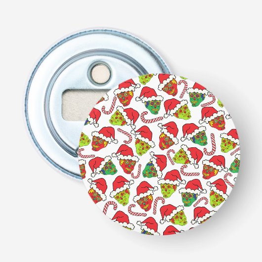 Xmas Santa Sugar Skulls Button Flesopener (Voorkant)