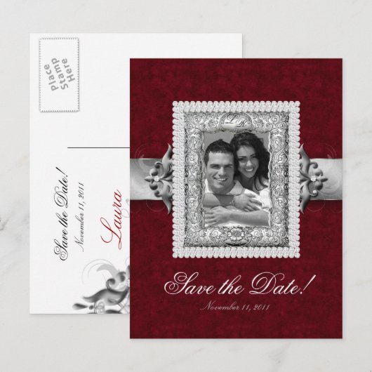 Xmas Save the Date Fotokaart - Trouwjuwelen Rood Aankondigingskaart (Voorkant / Achterkant)