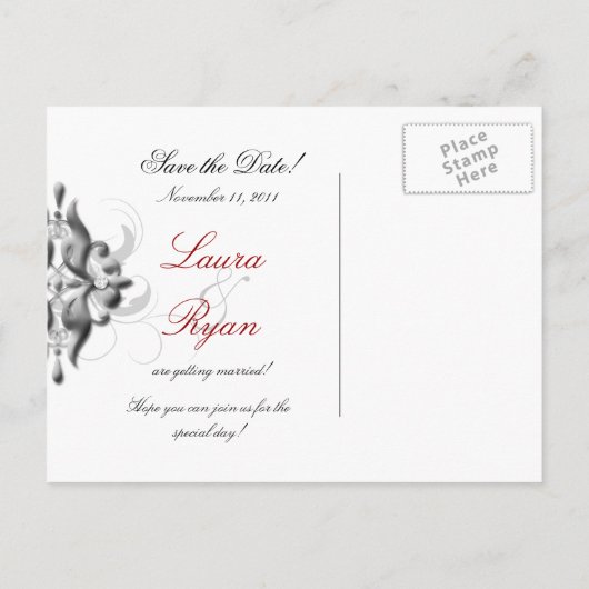 Xmas Save the Date Fotokaart - Trouwjuwelen Rood Aankondigingskaart (Achterkant)