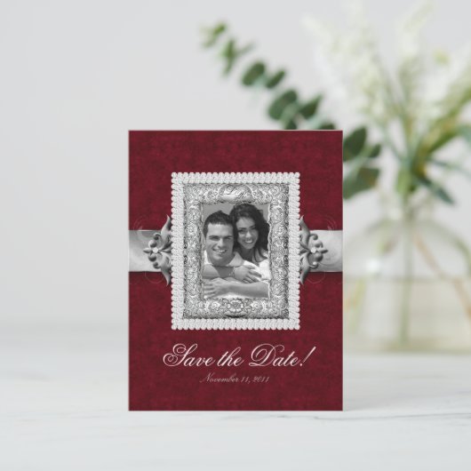 Xmas Save the Date Fotokaart - Trouwjuwelen Rood Aankondigingskaart (Staand voorkant)