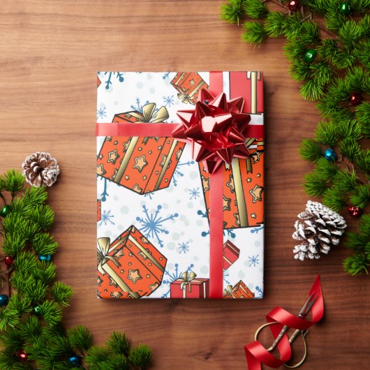 Xmas Scandi Snowflakes Red Packaging Paper Cadeaupapier (Feestdagen Geschenken)