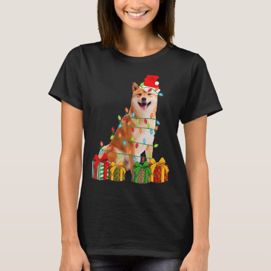 Xmas Shiba Inu Dog-kerstlampjes T-shirt (Voorkant)
