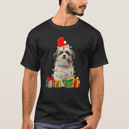 Xmas Shih Tzu Dog Christmas Lights Puppy T-shirt (Voorkant)