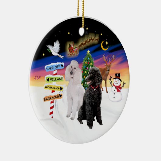 Xmas Signs - Twee Standaard Poedels (B + W) Keramisch Ornament (Rechts)