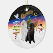 Xmas Signs - Twee Standaard Poedels (B + W) Keramisch Ornament (Links)