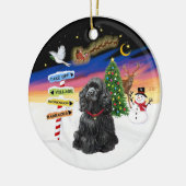 Xmas Signs - Zwarte Cocker Spaniel Keramisch Ornament (Links)