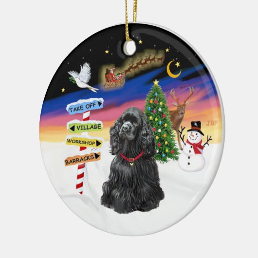 Xmas Signs - Zwarte Cocker Spaniel Keramisch Ornament (Links)