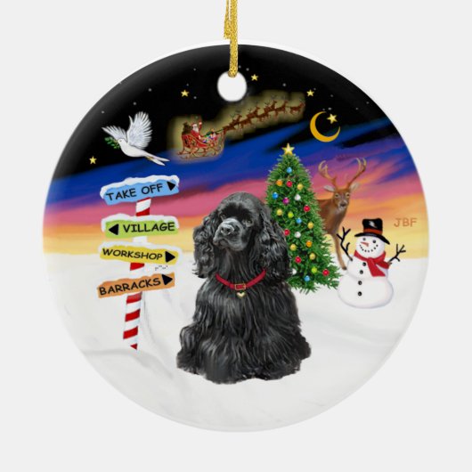 Xmas Signs - Zwarte Cocker Spaniel Keramisch Ornament (Achterkant)
