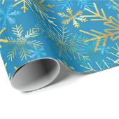 Xmas Silver Gold Blue Winter Snowflakes Cadeaupapier (Rol Hoek)