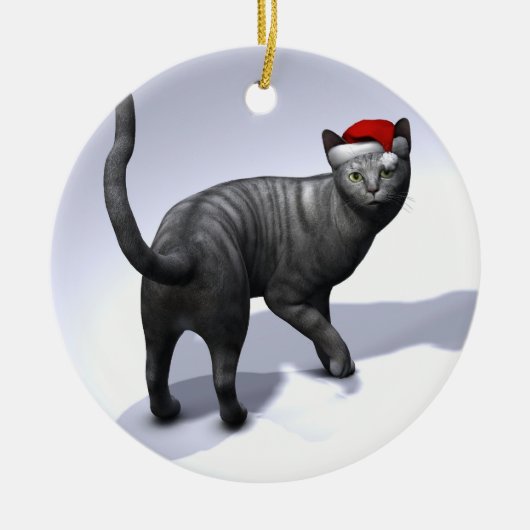 Xmas Silver Tabby Cat Keramisch Ornament (Voorkant)