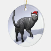 Xmas Silver Tabby Cat Keramisch Ornament (Links)