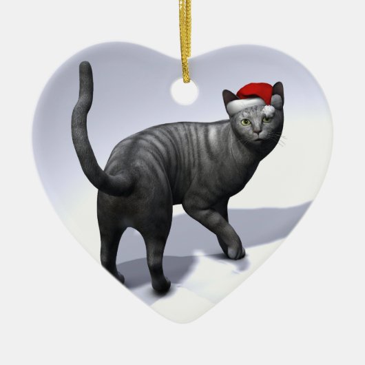 Xmas Silver Tabby Keramisch Ornament (Voorkant)