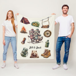 Xmas  Ski Paar Wasbeer Outdoor Off White Fleece Deken