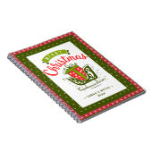 Xmas Sleigh Red Green Ribbon Snowflake Custom Text Notitieboek (Rechterzijde)