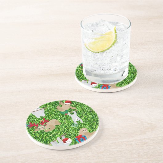 xmas sloth zandsteen onderzetter (Zijkant)