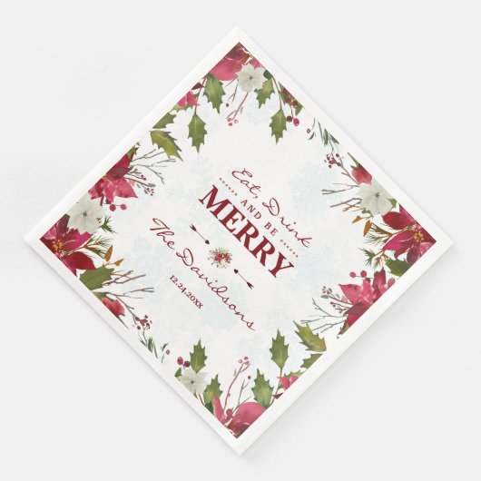 Xmas Snowflakes Poinsettia Eet Drink en wees vroli Servet (Hoek)