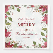 Xmas Snowflakes Poinsettia Eet Drink en wees vroli Servet (Voorkant)