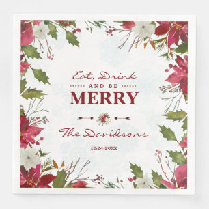 Xmas Snowflakes Poinsettia Eet Drink en wees vroli Servet