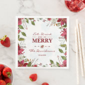 Xmas Snowflakes Poinsettia Eet Drink en wees vroli Servet (Insitu)