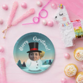 Xmas Snowman Gepersonaliseerd met jouw gezicht Papieren Bordje (Feest)