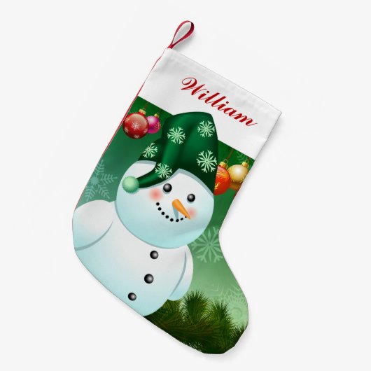 Xmas Snowman met groen Pet Kleine Kerstsok (Voorkant (Hangend))