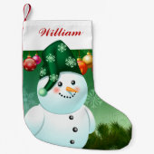 Xmas Snowman met groen Pet Kleine Kerstsok (Voorkant)