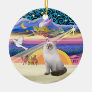 Xmas Star - Blauwe Crème Ragdoll kat Keramisch Ornament