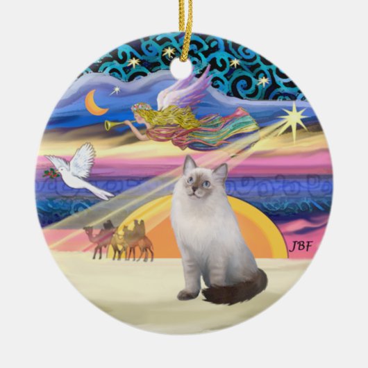 Xmas Star - Blauwe Crème Ragdoll kat Keramisch Ornament (Voorkant)