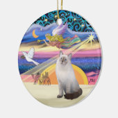 Xmas Star - Blauwe Crème Ragdoll kat Keramisch Ornament (Links)