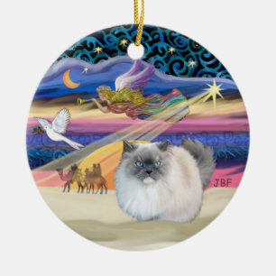 Xmas Star - Blauwe rook Himalaya kat Keramisch Ornament