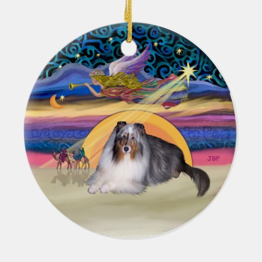 Xmas Star - Blue Merle Sheltie Keramisch Ornament (Achterkant)