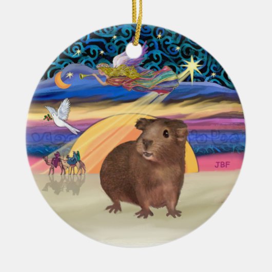 Xmas Star - Bruin Guinea Pig Keramisch Ornament (Voorkant)