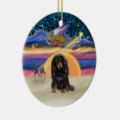 Xmas Star - langharige teckel (BT) Keramisch Ornament (Rechts)