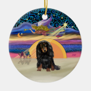 Xmas Star - langharige teckel (BT) Keramisch Ornament