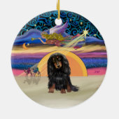 Xmas Star - langharige teckel (BT) Keramisch Ornament (Achterkant)