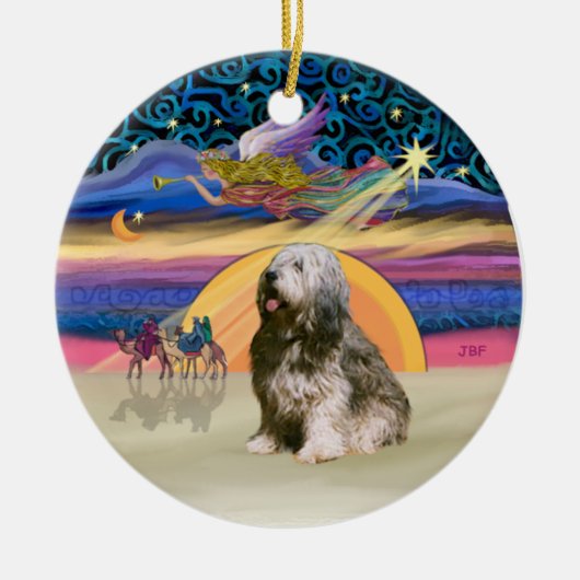 Xmas Star - Poolse Lowland Sheepdog 10 Keramisch Ornament (Voorkant)