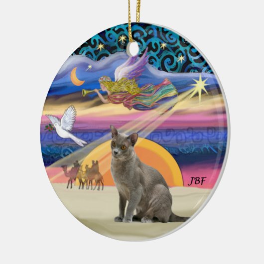 Xmas Star - Russische blauwe kat Keramisch Ornament (Links)