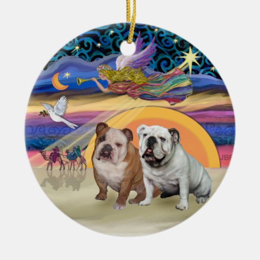 Xmas Star - Twee Engelse Bulldogs Keramisch Ornament (Voorkant)