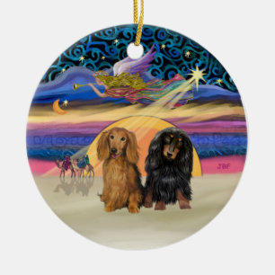 Xmas Star - Twee langharige teckels Keramisch Ornament