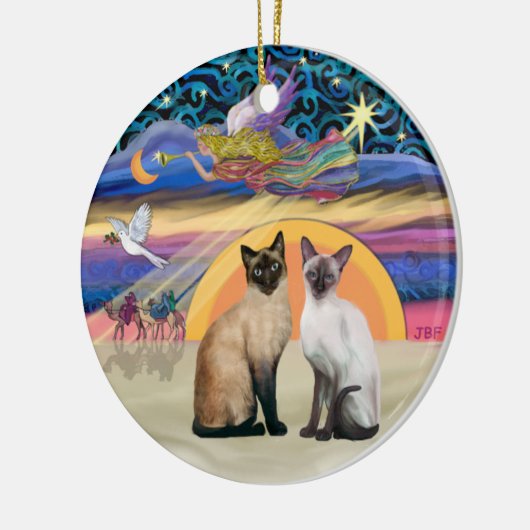Xmas Star - Twee Siamese katten Keramisch Ornament (Links)