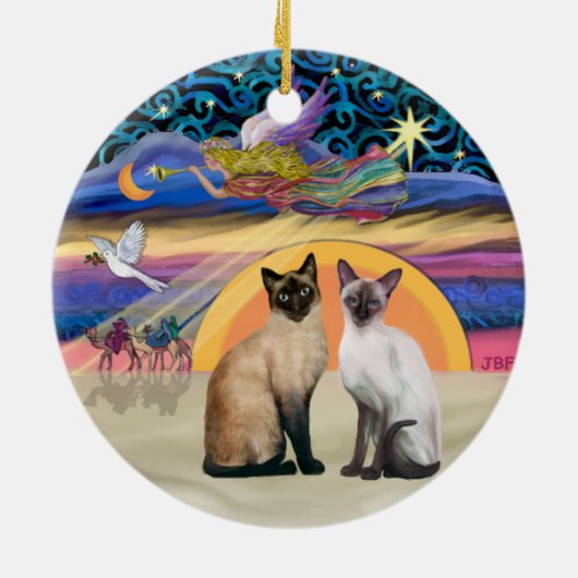 Xmas Star - Twee Siamese katten Keramisch Ornament (Achterkant)