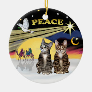 Xmas Star - Twee Tabby katten (AmSH) Keramisch Ornament