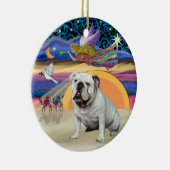 Xmas Star - Witte Engelse Bulldog Keramisch Ornament (Rechts)