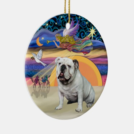 Xmas Star - Witte Engelse Bulldog Keramisch Ornament (Rechts)