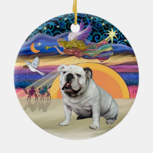 Xmas Star - Witte Engelse Bulldog Keramisch Ornament (Achterkant)