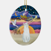 Xmas Star - Witte kat (Amerikaanse SH) Keramisch Ornament (Rechts)