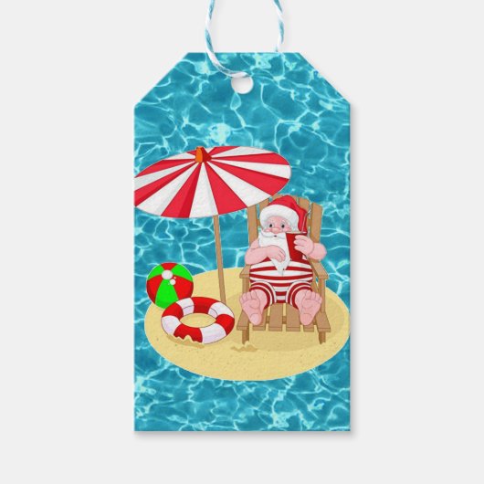 xmas strand santa claus cadeaulabel (Voorkant)