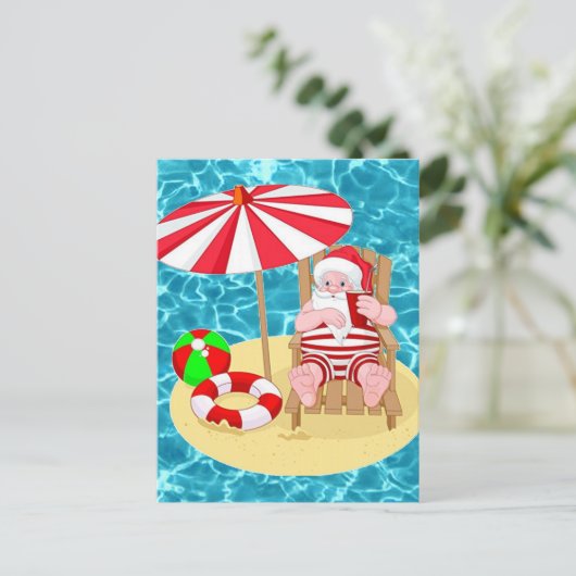 xmas strand santa claus feestdagenkaart (Staand voorkant)