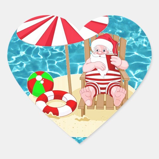 xmas strand santa claus hart sticker (Voorkant)