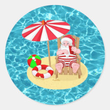 xmas strand santa claus klassieke round sticker